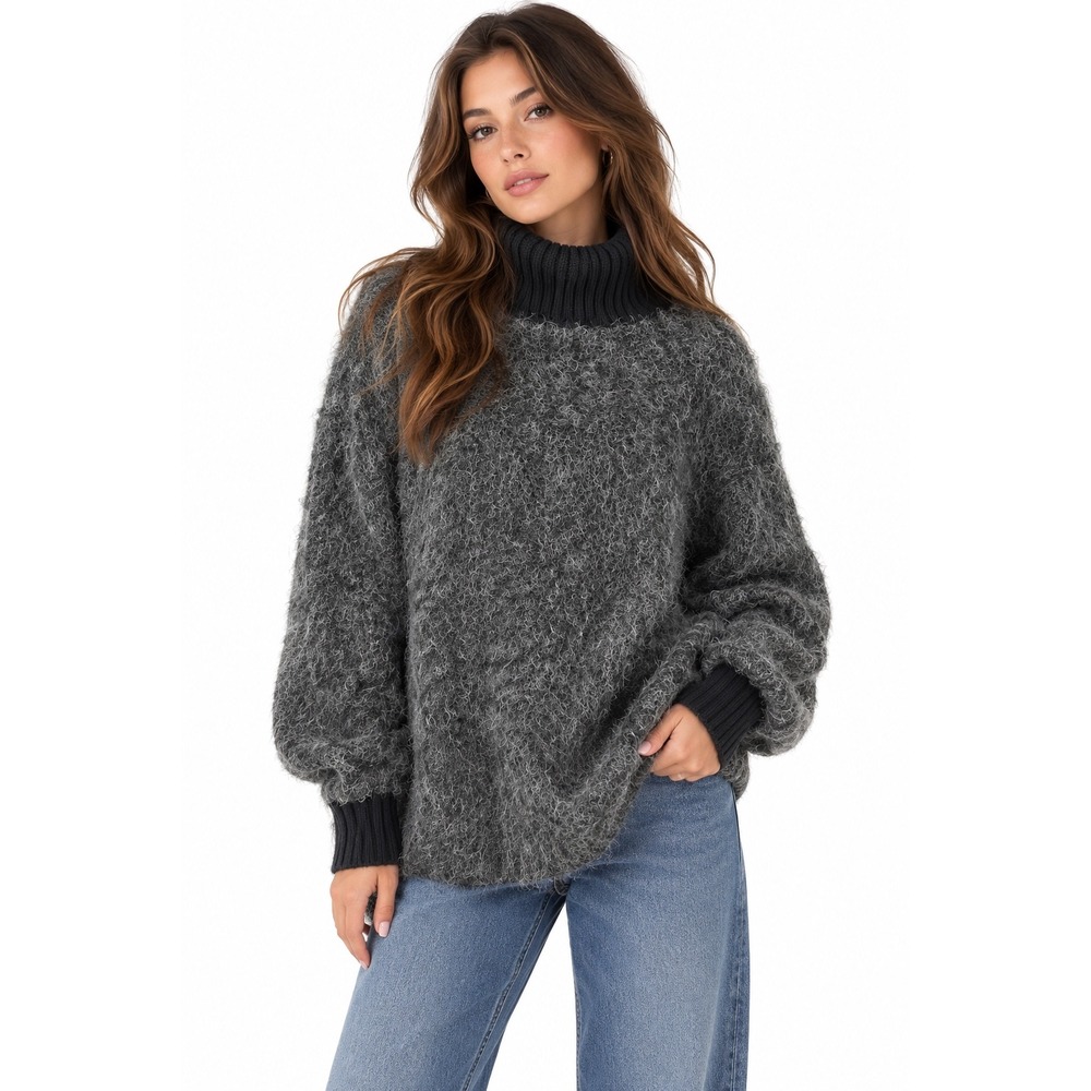 Free People Fuzzy Mohair Blend Turtleneck Sweater Women Large Gorpcore Academia